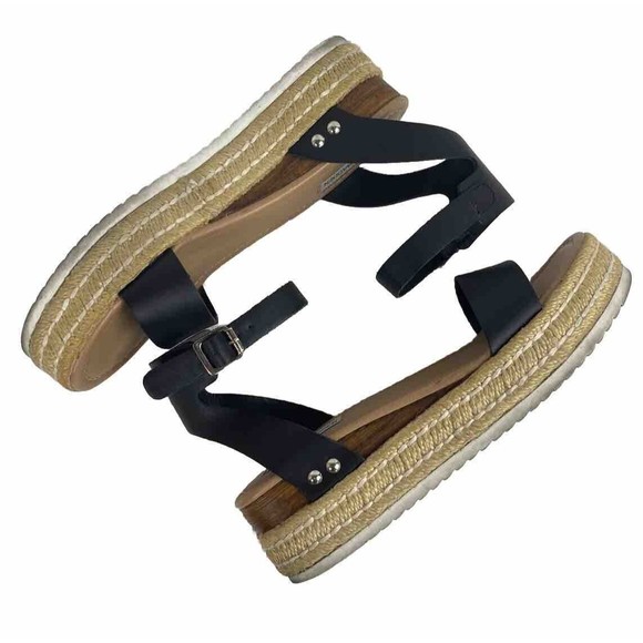 Steve Madden Espadrille Sandals Womens Size 9M Slingback Black Leather Open Toe - Picture 6 of 14